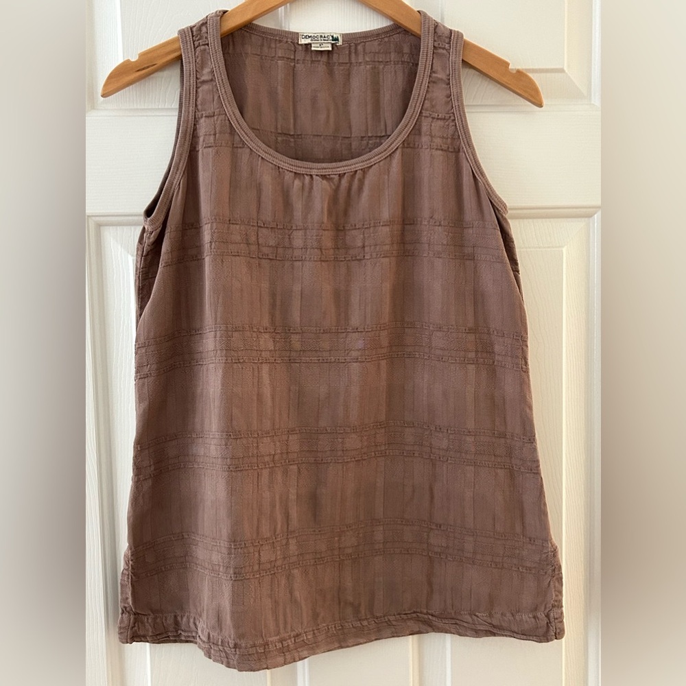 Democracy Sleeveless Brown Top Textured Tencel Size P Runs Large Loose Fit